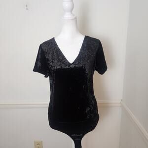 New Lucky Brand Bodysuit Top Size Medium Womens Velvet Black Gothic Grunge Shirt